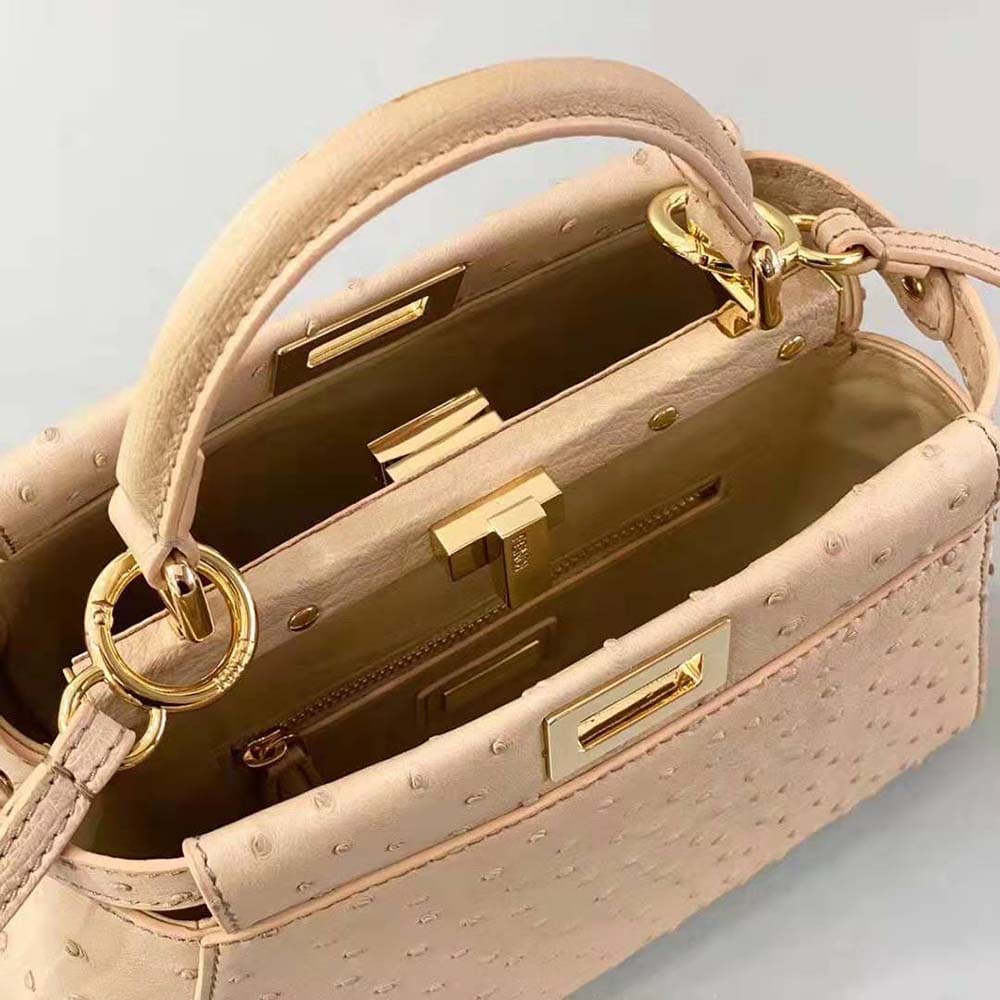 TÚI Fendi Women Peekaboo Iconic Mini Brown Ostrich Bag DA ĐÀ ĐIỂU