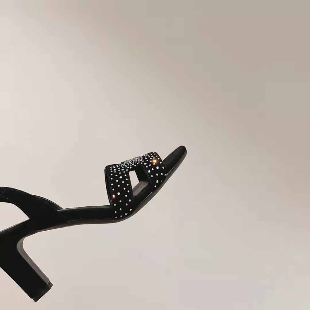 GIÀY Hermes Women Eternite 80 Sandal High Heel Sandal in Suede Goatskin-Black SS2022
