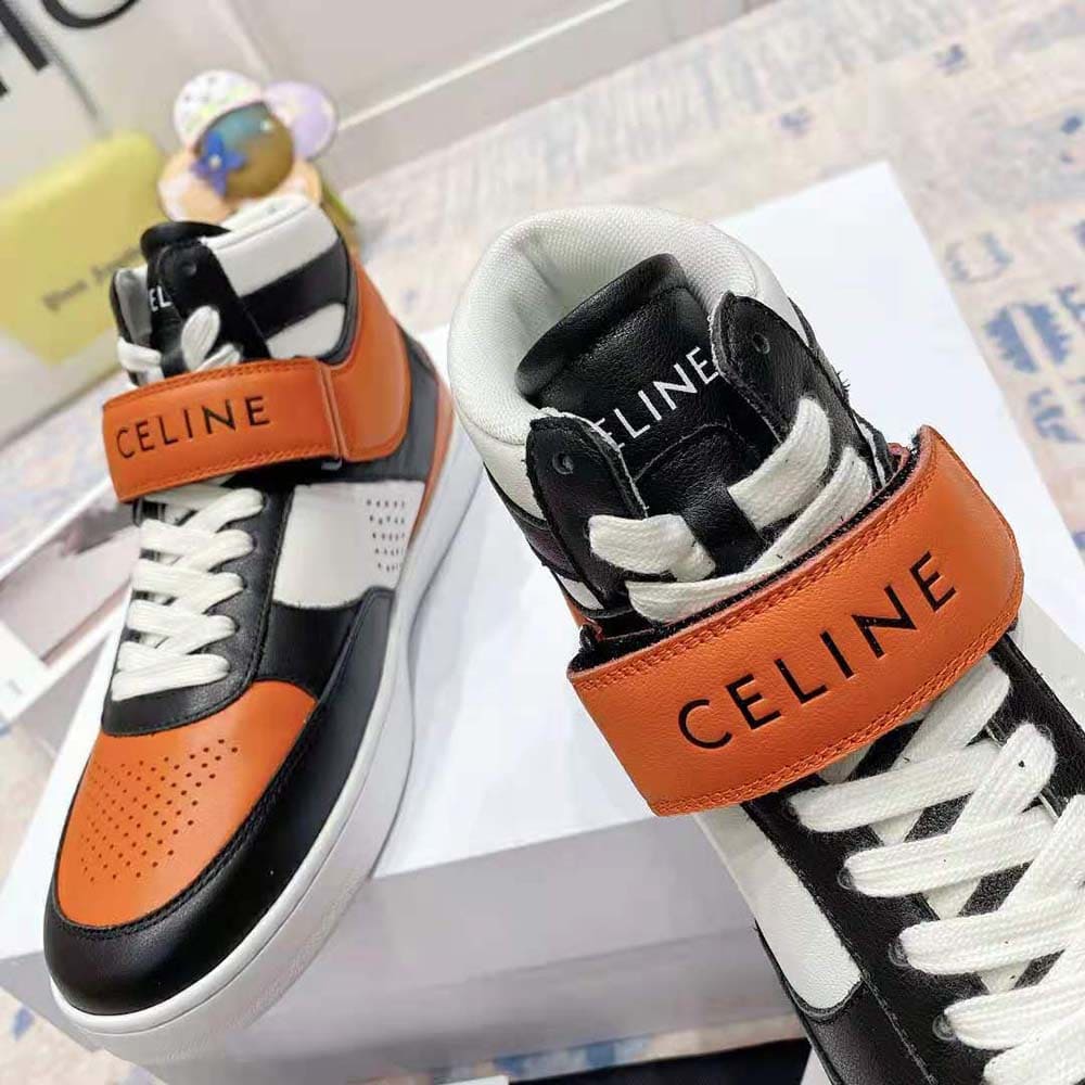 GIÀY CELINE High Sneaker with Scratch in Calfskin-Orange
