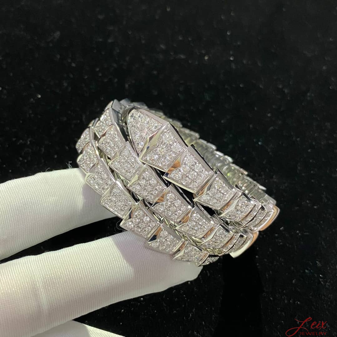 Vòng tay BVLGARI Serpenti Viper kim cương vàng trắng 18K
