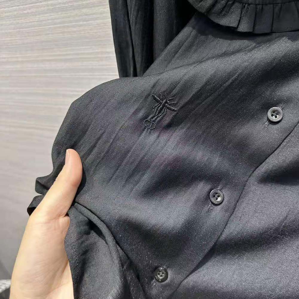 ÁO Dior Women Ascot Blouse Black Silk Twill