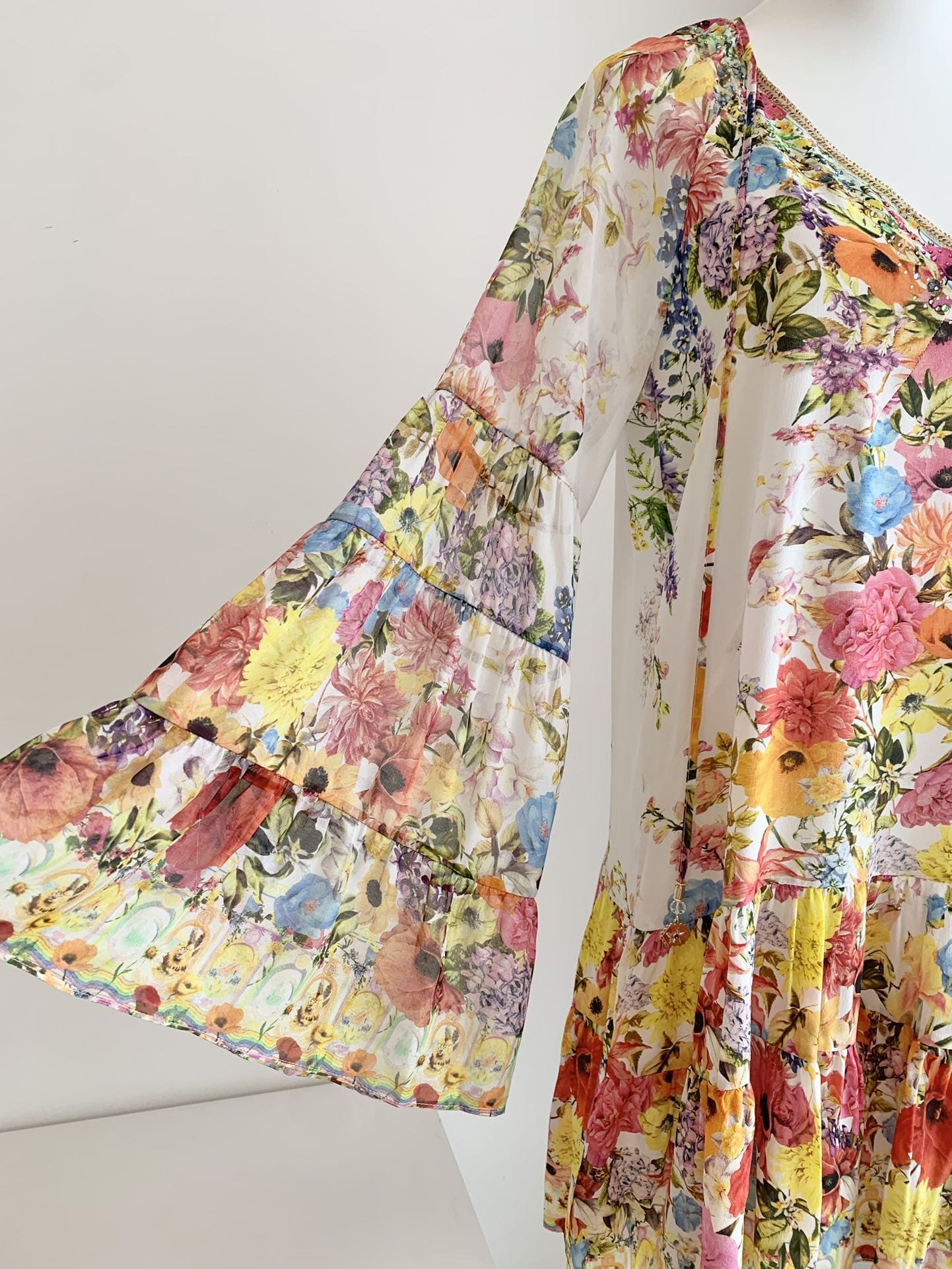 VÁY CAMILLA ROUND NECK Floral Print Mid Dress Long Sleeve High Classy