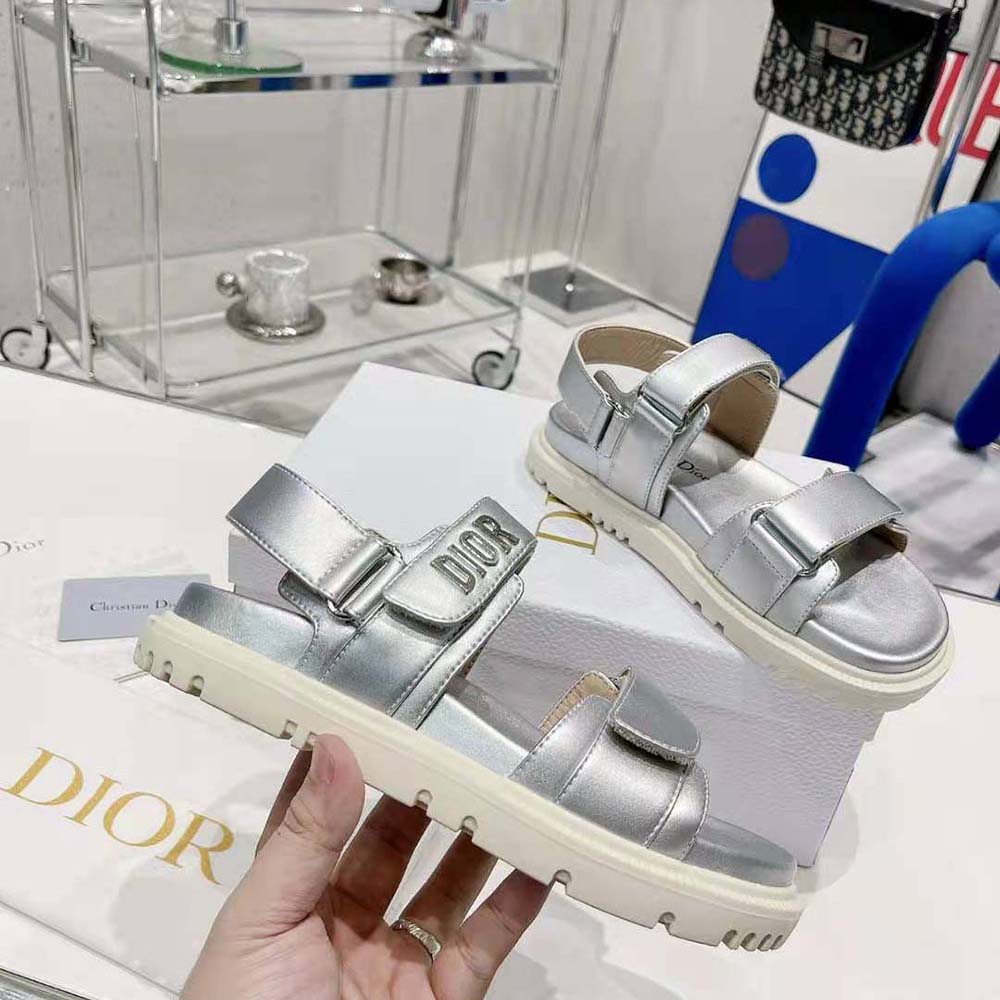 DÉP SANDAL DIOR Dioract Sandal Silver-Tone Shiny Laminated Calfskin