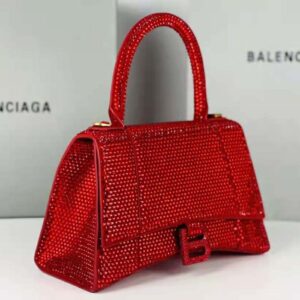 TÚI Balenciaga Women Hourglass XS Handbag with Rhinestones-Red