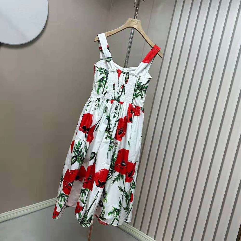 VÁY Dolce Gabbana D&G Women Poppy-Print Poplin Dress with Circle Skirt