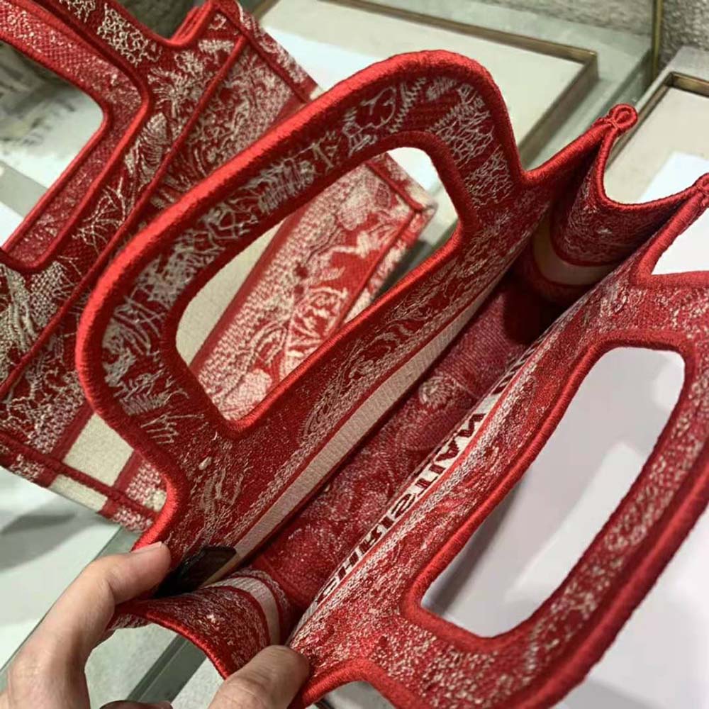 TÚI Dior Women Mini Dior Book Tote Fuchsia Toile de Jouy Reverse Embroidery