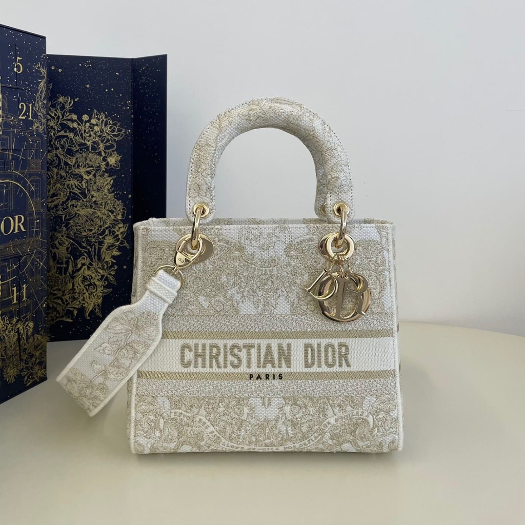 TÚI CHRISTIAN DIOR LADY D-LITE NATURAL EMBROIDERY BAG
