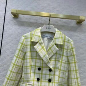 ÁO Dior Women Jacket Lime and White Check N Dior Pop Wool Twill