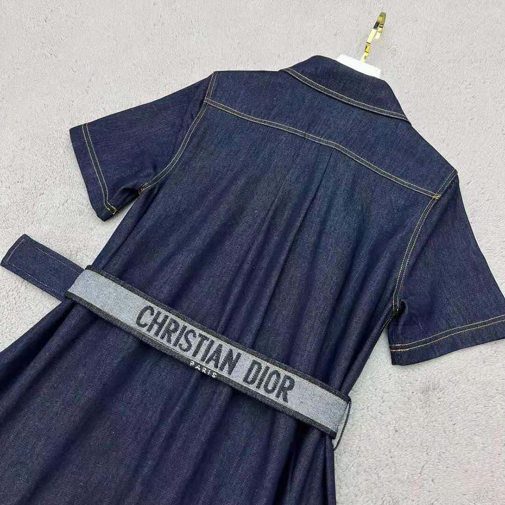 Váy Dior Denim Couture Shirt Dress Blue Raw Cotton Denim
