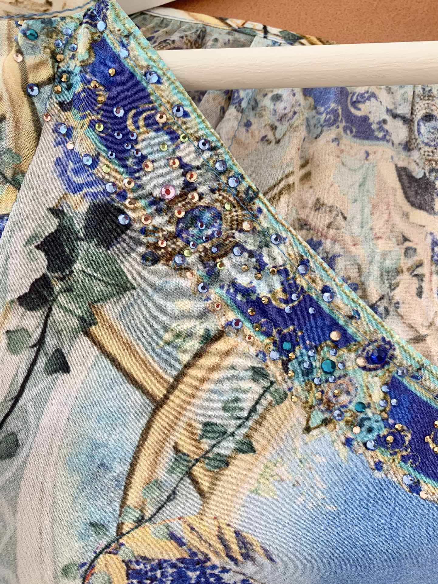 VÁY CAMILLA V NECK Blue Diamonds Vest Long Sleeve High Classy