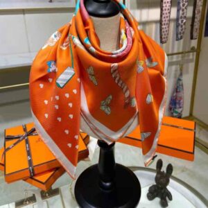 KHĂN Hermes Women Hermes Story Scarf 90 in Silk Twill with Hand-Rolled Edges-Orange