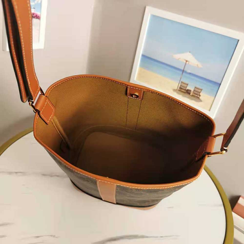 TÚI Celine Women Small Bucket in Triomphe Canvas-Brown