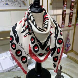 KHĂN Dior Women Cupidon Square Scarf White Black and Red Silk Twill