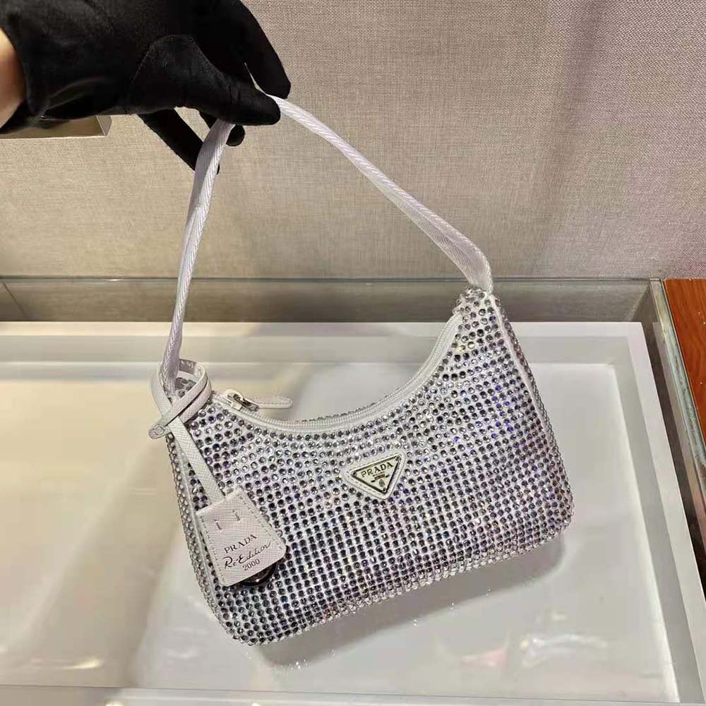 TÚI Prada Satin Mini-Bag with Artificial Crystals-White