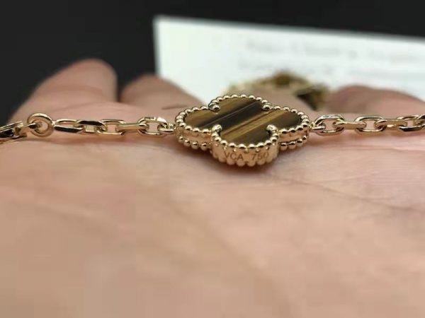 Vòng cổ Van Cleef & Arpels Vintage Alhambra 20 Motis Họa tiết Mắt hổ vàng hồng18K