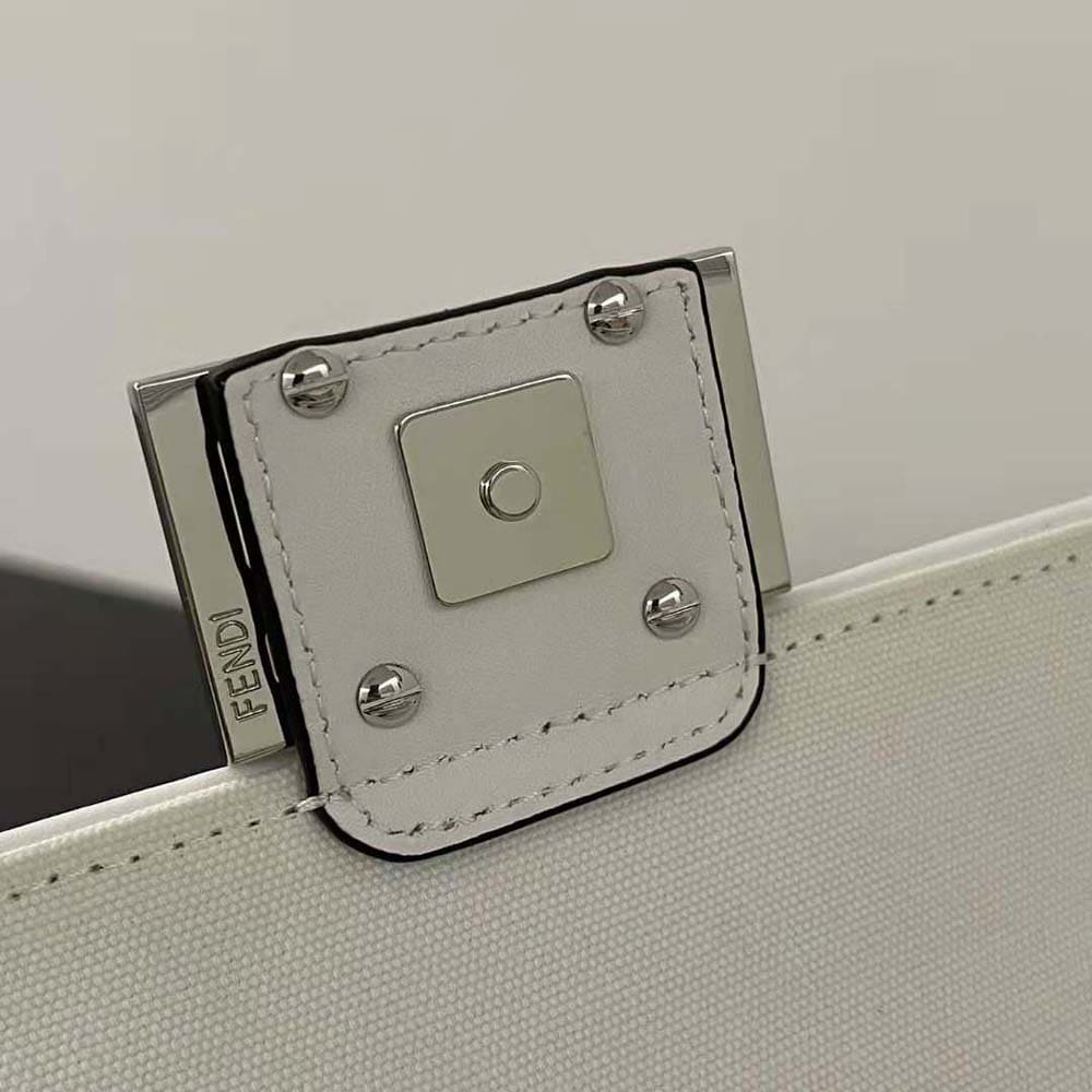 TÚI FENDI Women Baguette Mini White and Black Canvas Bag with FF Embroidery