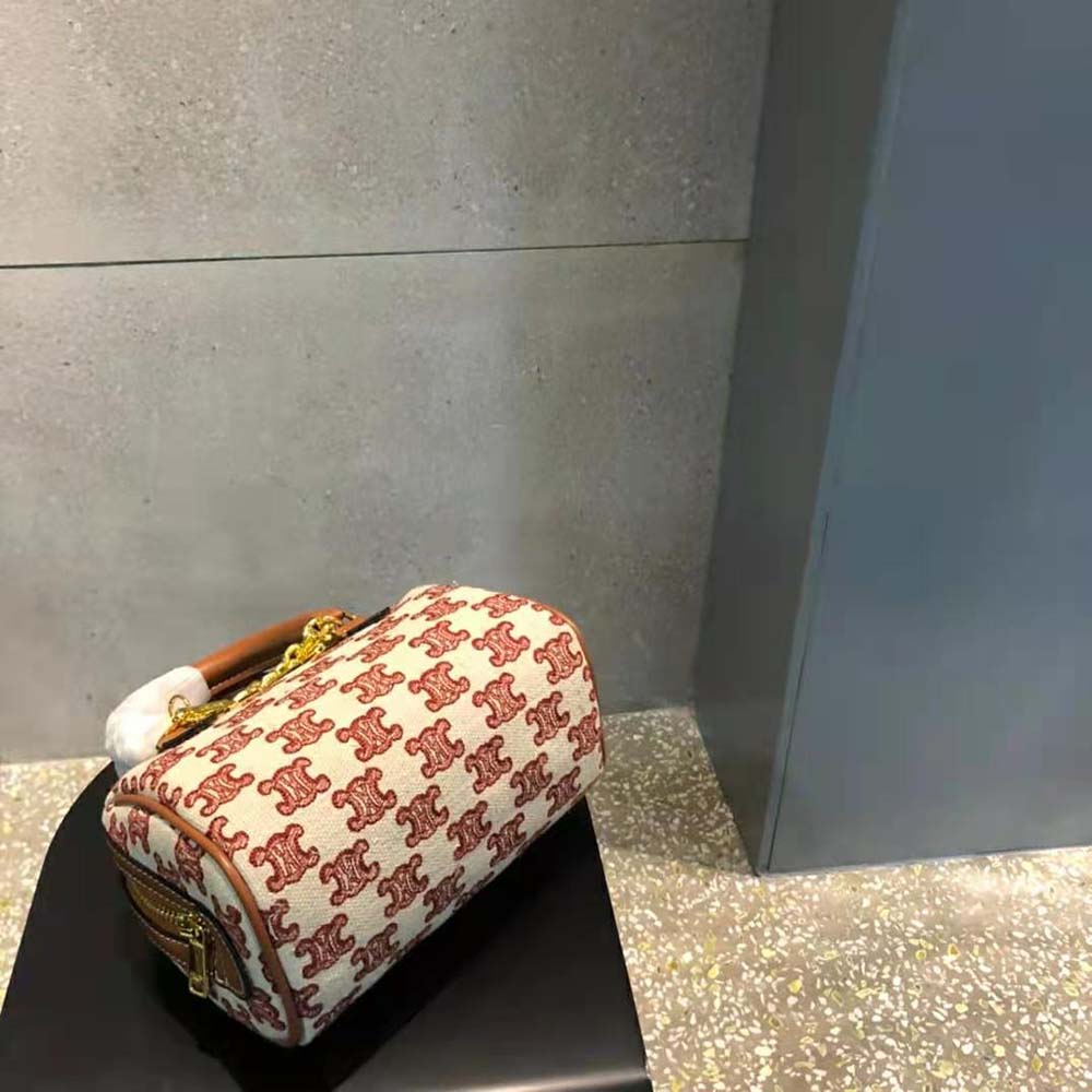 TÚI Celine Women Mini Boston Bag in Textile with Triomphe Embroidery