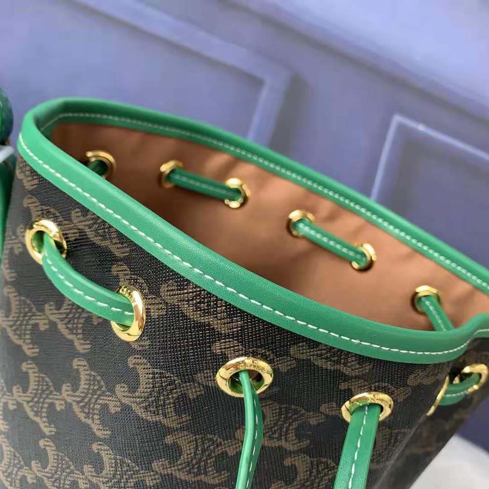 TÚI Celine Women Small Drawstring Bag in Triomphe Canvas-Green