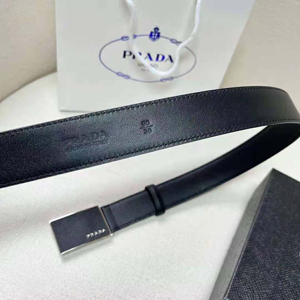 DÂY LƯNG Prada Men Saffiano Leather Belt with Metal Lettering Logo-Black