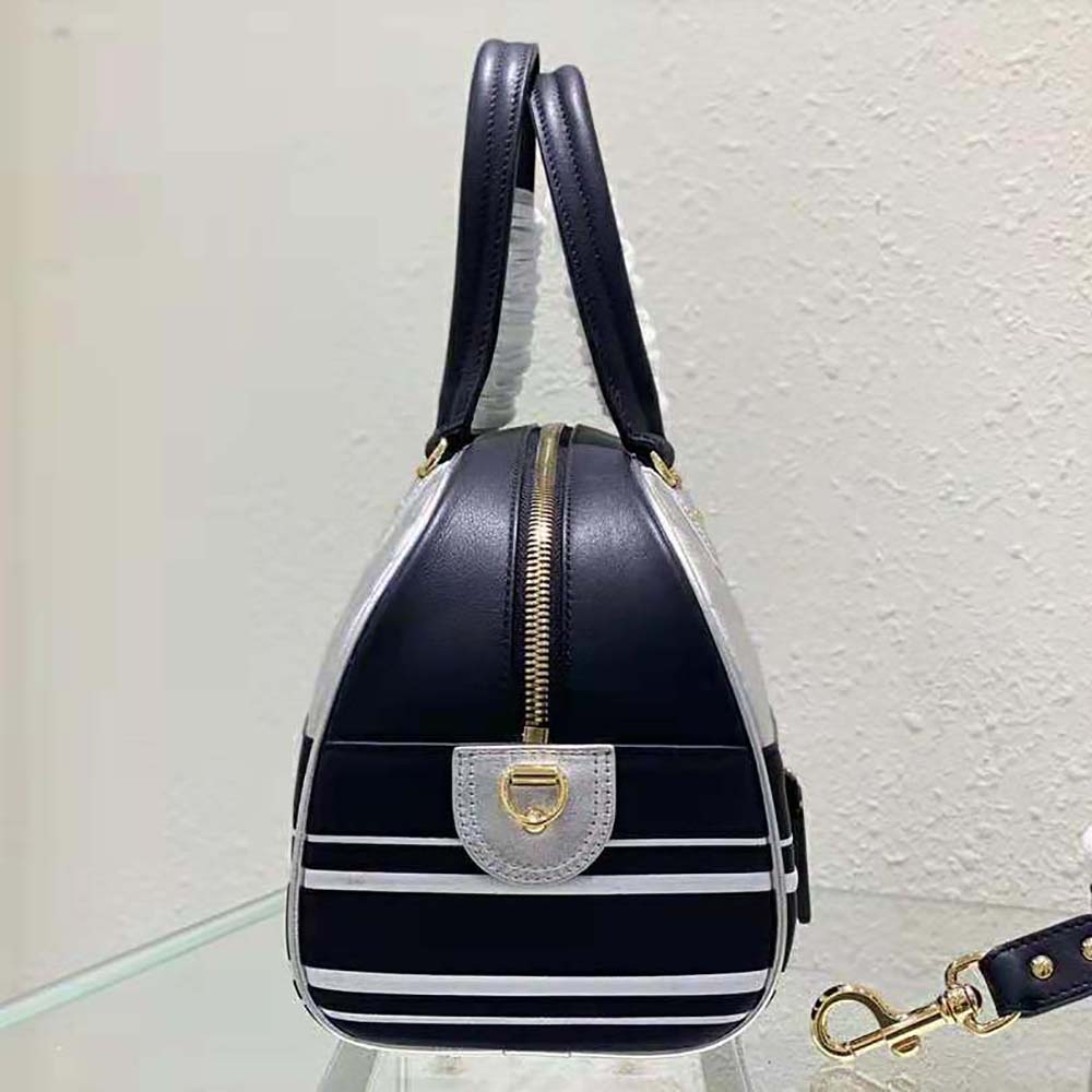 TÚI Dior Women Medium Dior Vibe Zip Bowling Bag Black and Silver Padded Dior etoile Calfskin