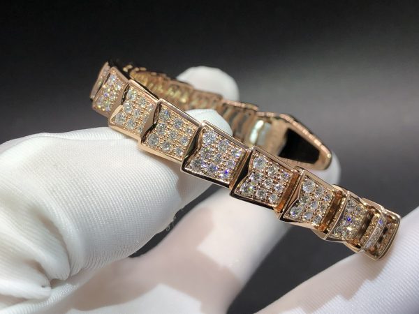 Vòng tay BVLGARI Serpenti Full Diamond Onyx vàng hồng 18K