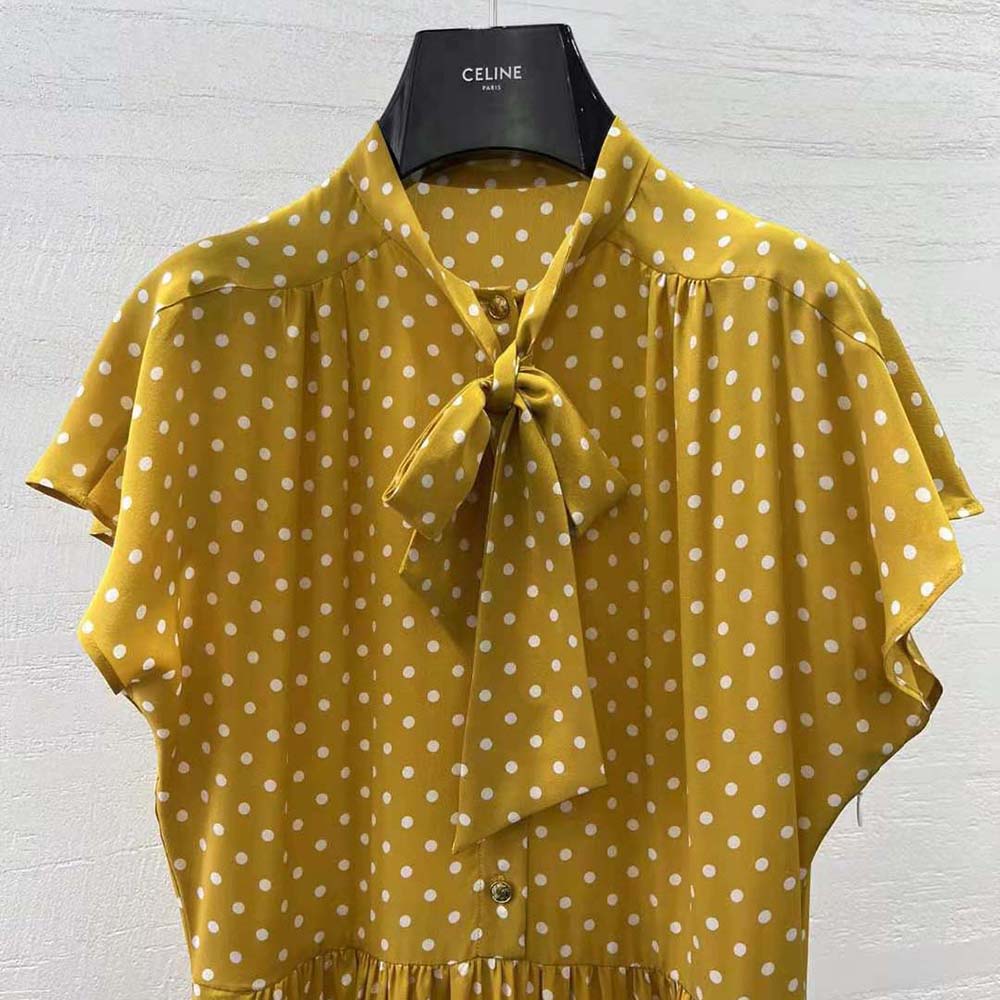 VÁY Celine Women Lavalliere Dress in Crepe De Chine-Yellow