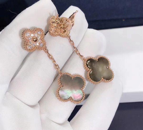 Bông tai Van Cleef & Arpels Magic Alhambra xà cừ Kim cương vàng hồng 18K