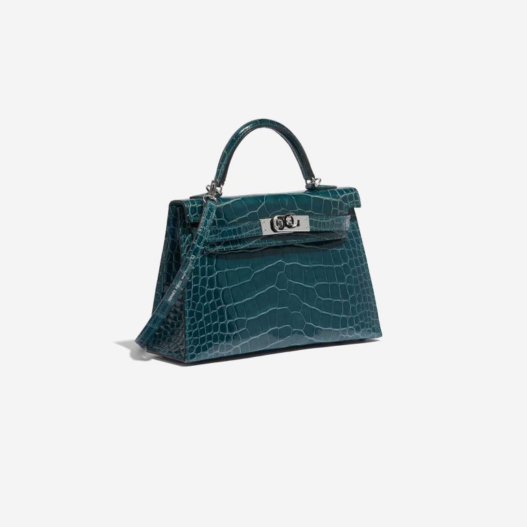 TÚI Hermès Kelly Mini Alligator Vert Bosphore Silver Buckle khóa trắng