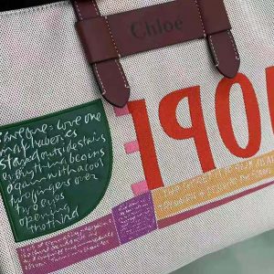 TÚI Chloe Women Corita Kent Large Tote in Embroidered Artwork and Shiny Calfskin