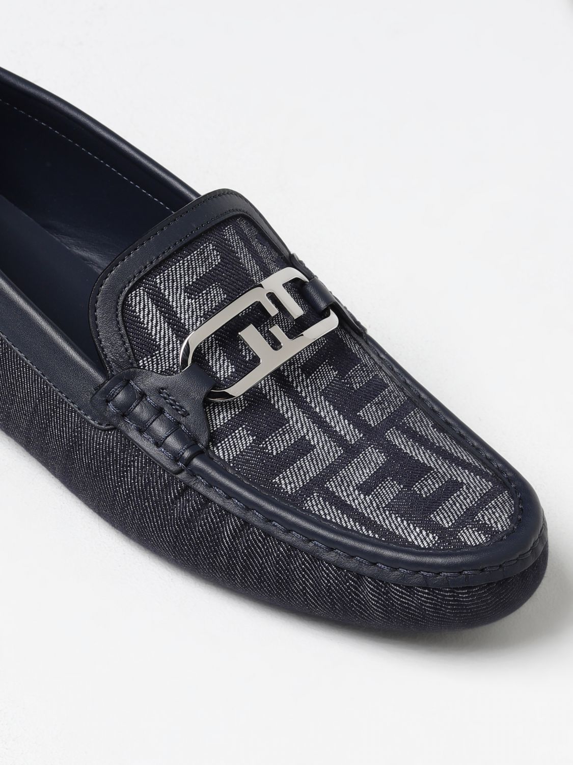 GIÀY FENDI Lock moccasins in denim with jacquard FF monogram
