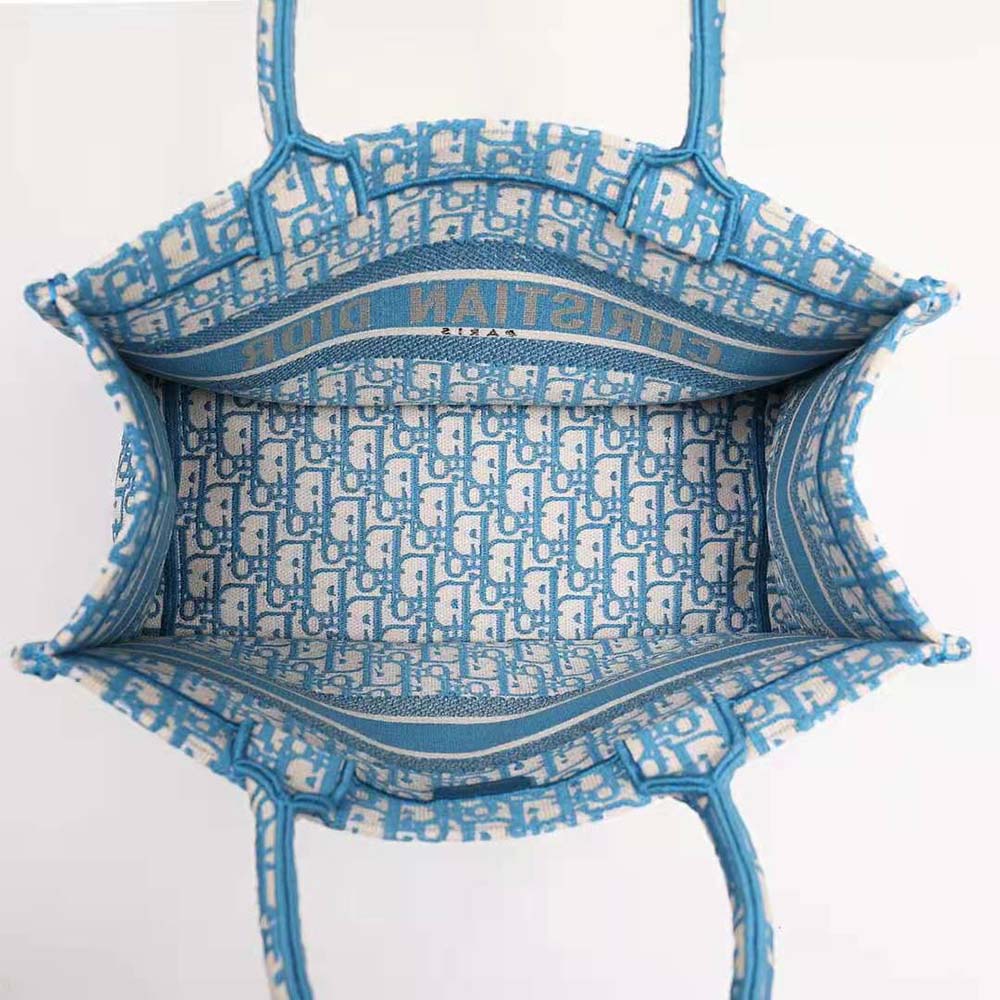TÚI Dior Women Small Dior Book Tote Cornflower Blue Dior Oblique Embroidery