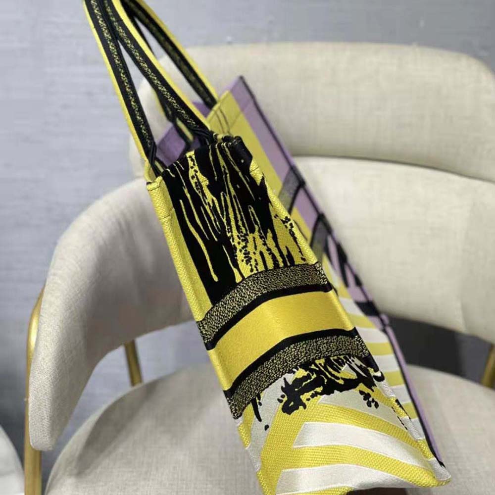 TÚI Dior Women Large Dior Book Tote Bright Yellow and Pink D-Jungle Pop Embroidery