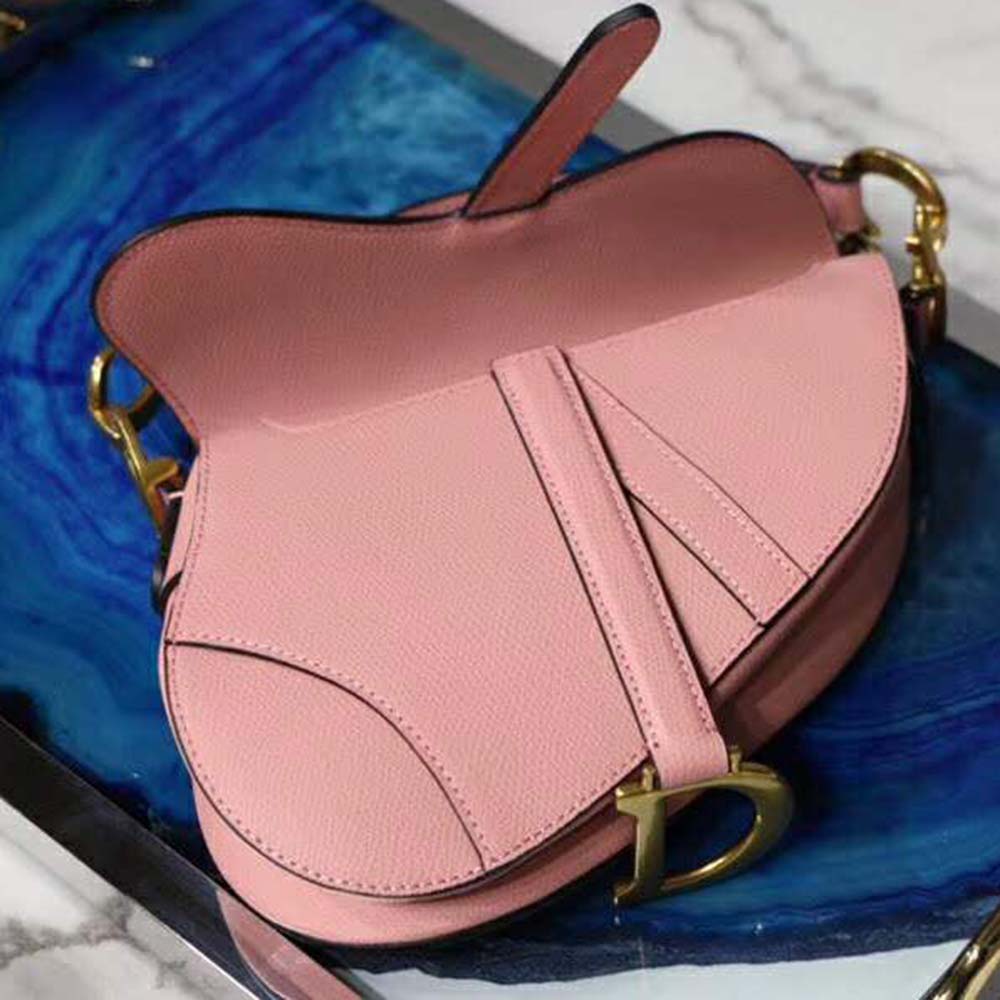 TÚI Dior Women Mini Saddle Bag in Calfskin-Pink