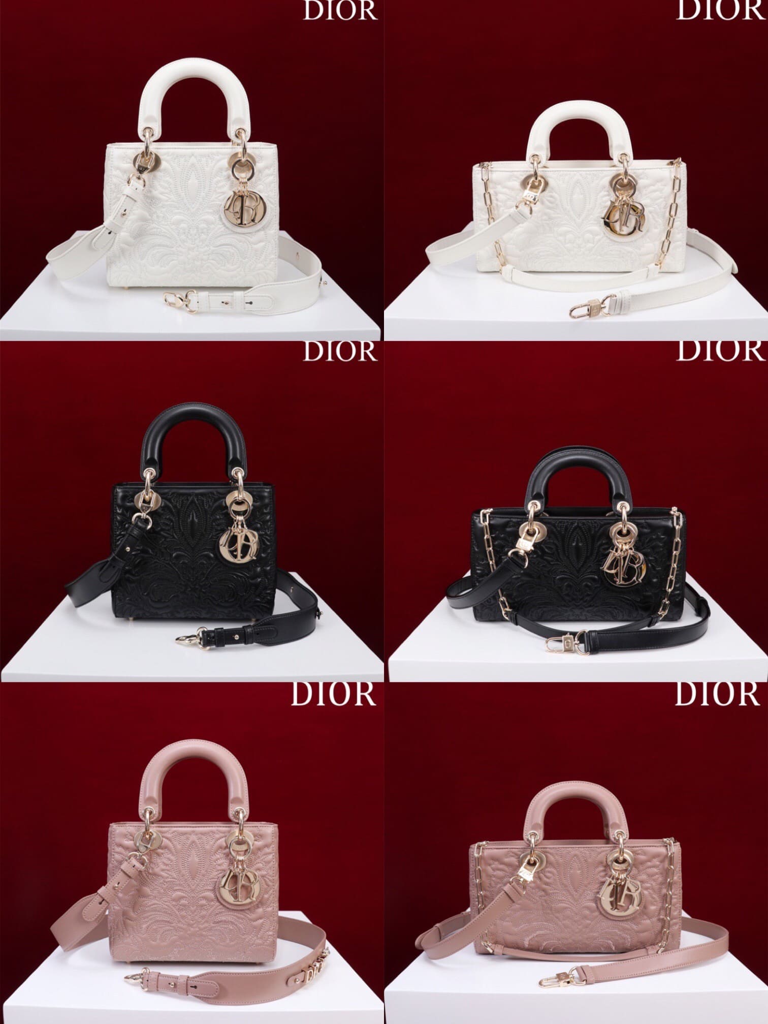 TÚI CHRISTIAN DIOR LADY DIOR Quilted-Effect Lambskin with Ornamental Motif Pink
