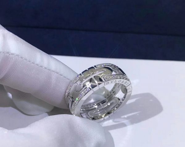 Nhẫn BVLGARI Parentesi Demi Pave vàng trắng 18K