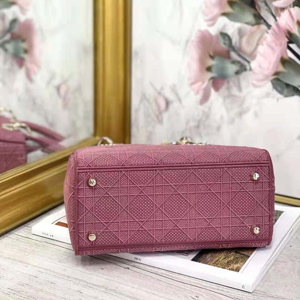 TÚI Dior Women Medium Lady D-lite Bag Mallow Rose Cannage Embroidery