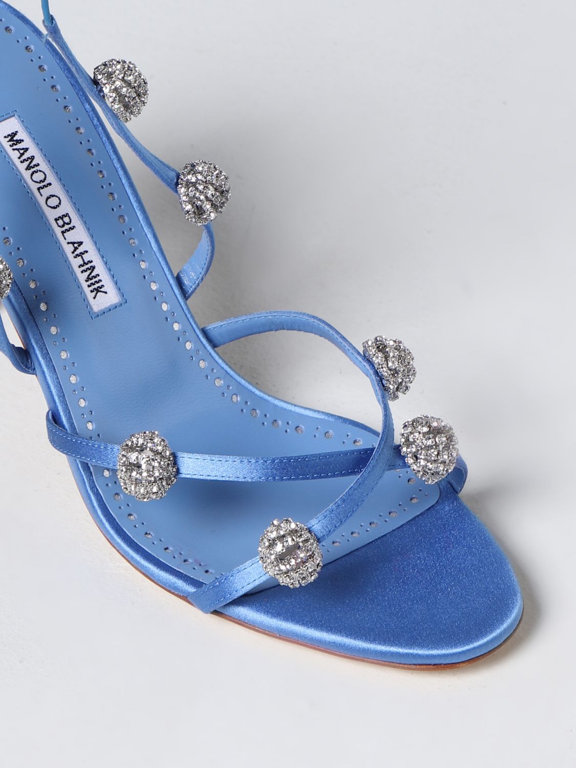 GIÀY MANOLO BLAHNIK Blue satin heeled sandals