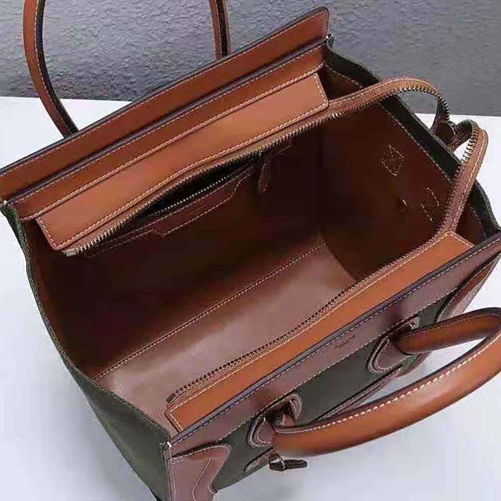 TÚI Celine Micro Luggage Handbag in Textile and Calfskin-Green