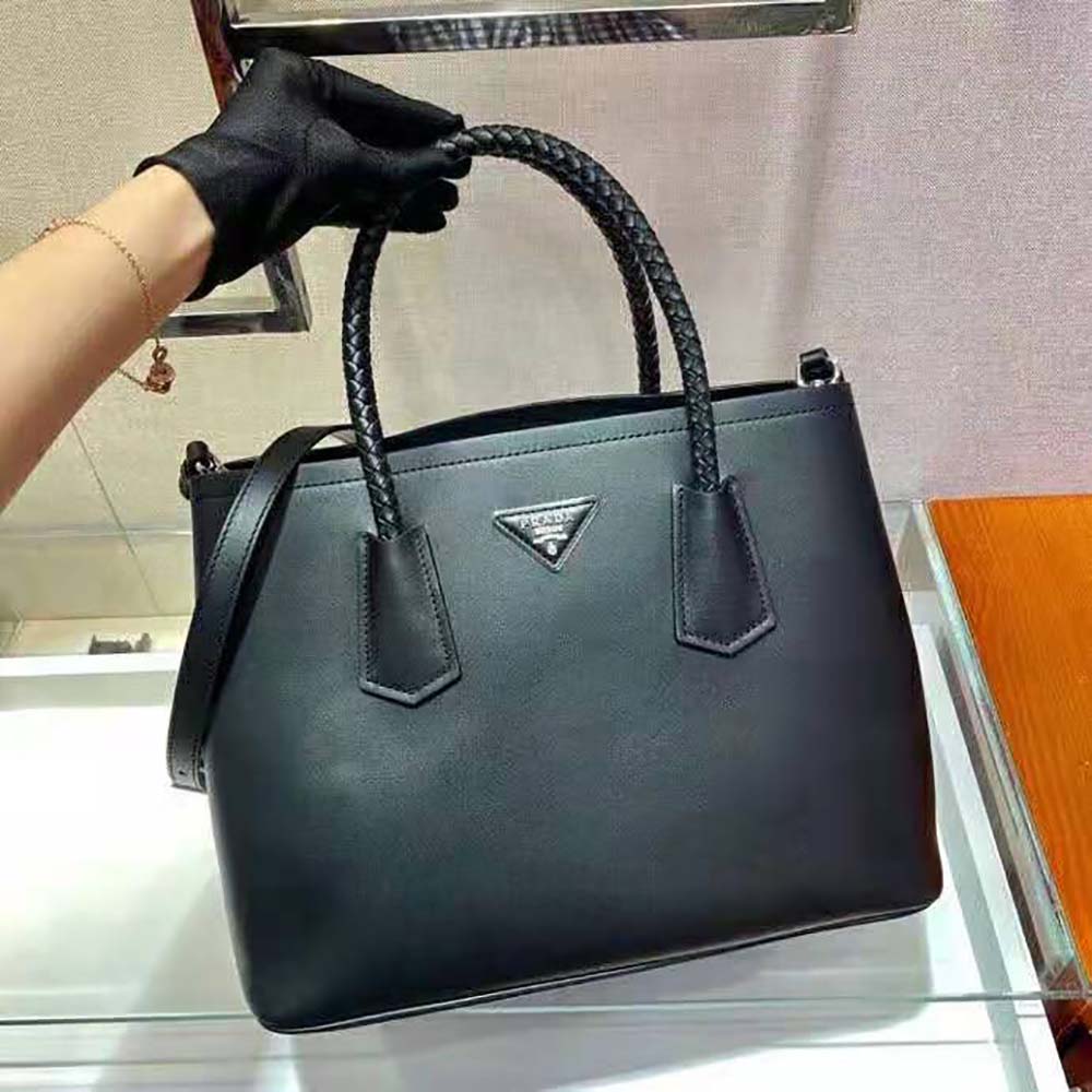 TÚI Prada Double Medium Leather Handbag-Black
