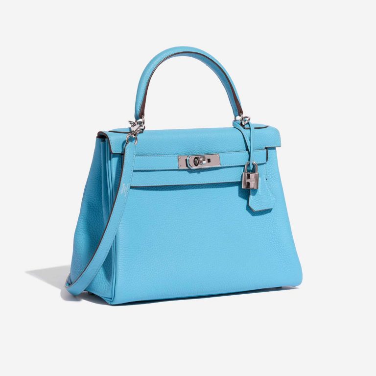 TÚI Hermès Kelly 28 Togo Blue du Nord Gris Perle Silver Buckle khóa trắng