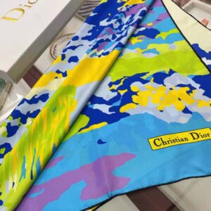 KHĂN Dior Women D-Wood Square Scarf Multicolor Silk Twill-Blue