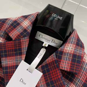 ÁO Dior Women Jacket Red Black and White Check n Dior Tartan Wool Twill