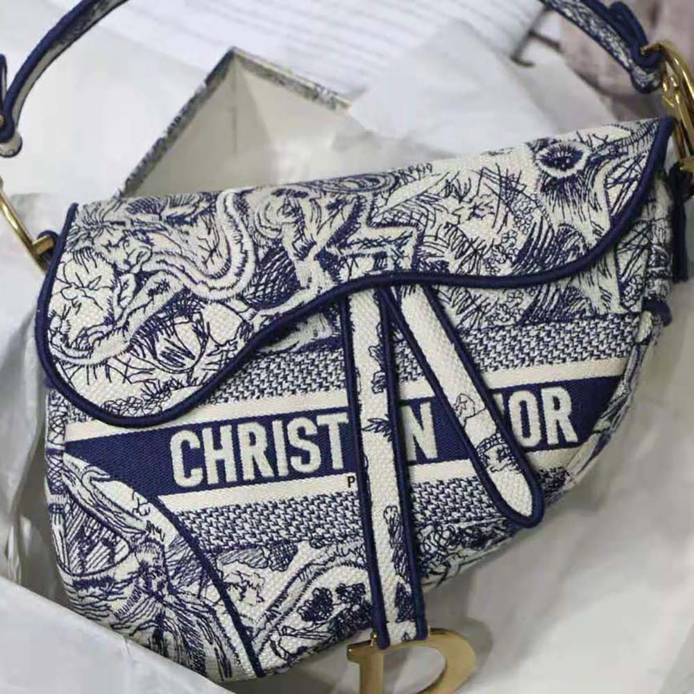TÚI Dior Women Saddle Bag Blue Toile de Jouy Embroidery