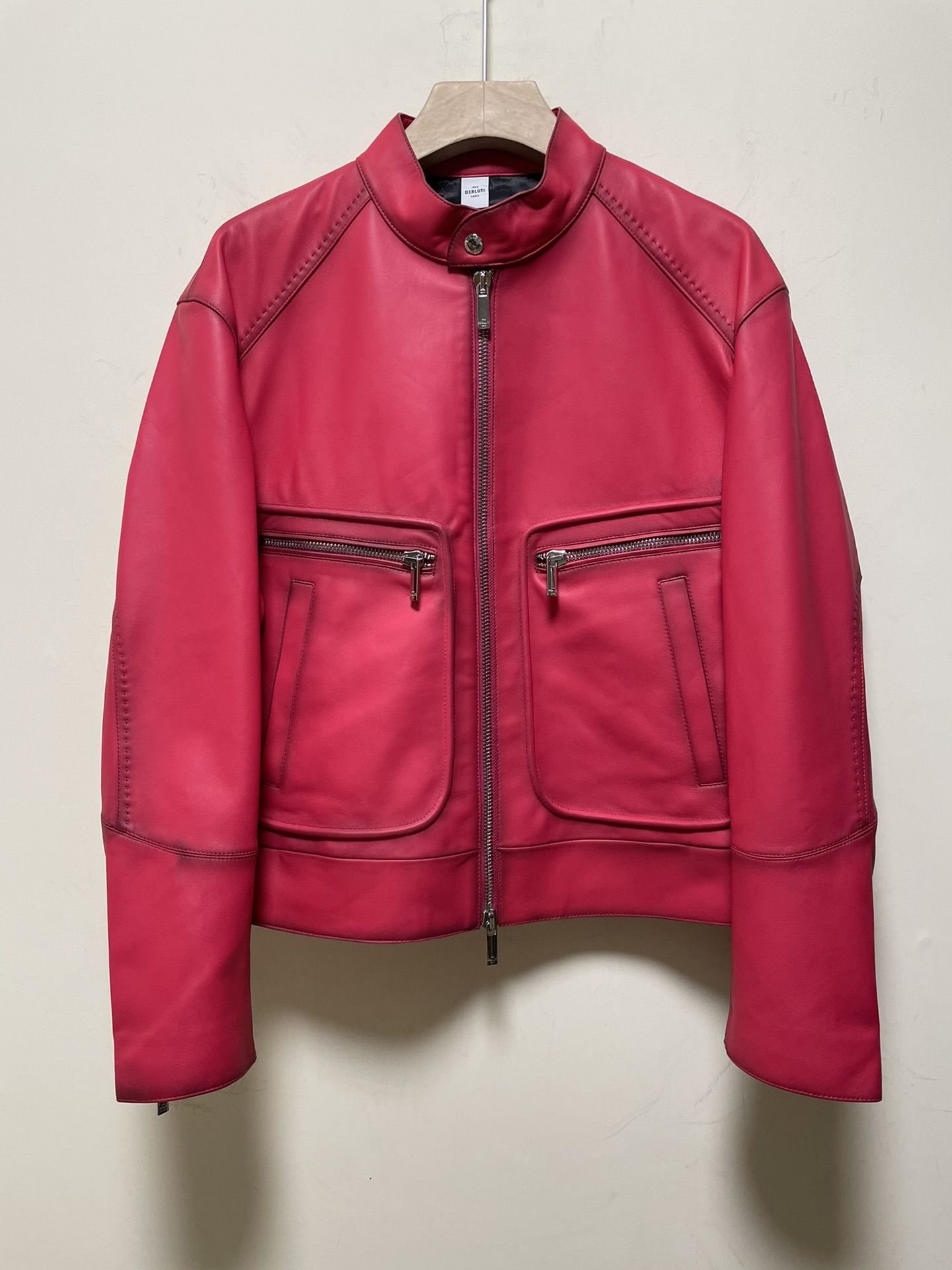 ÁO BERLUTI LEATHER JACKET RED PINK