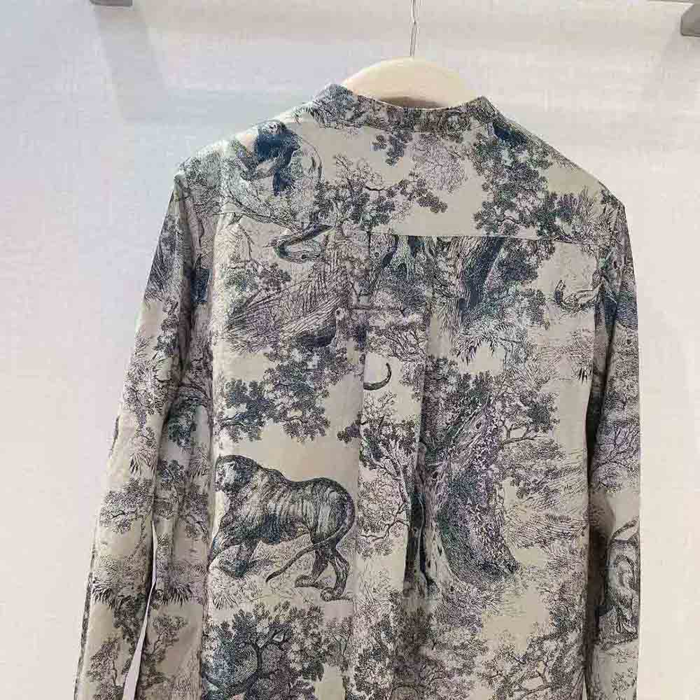 Váy Dior Long Blouse Hazelnut Cotton Voile with Toile De Jouy Motif