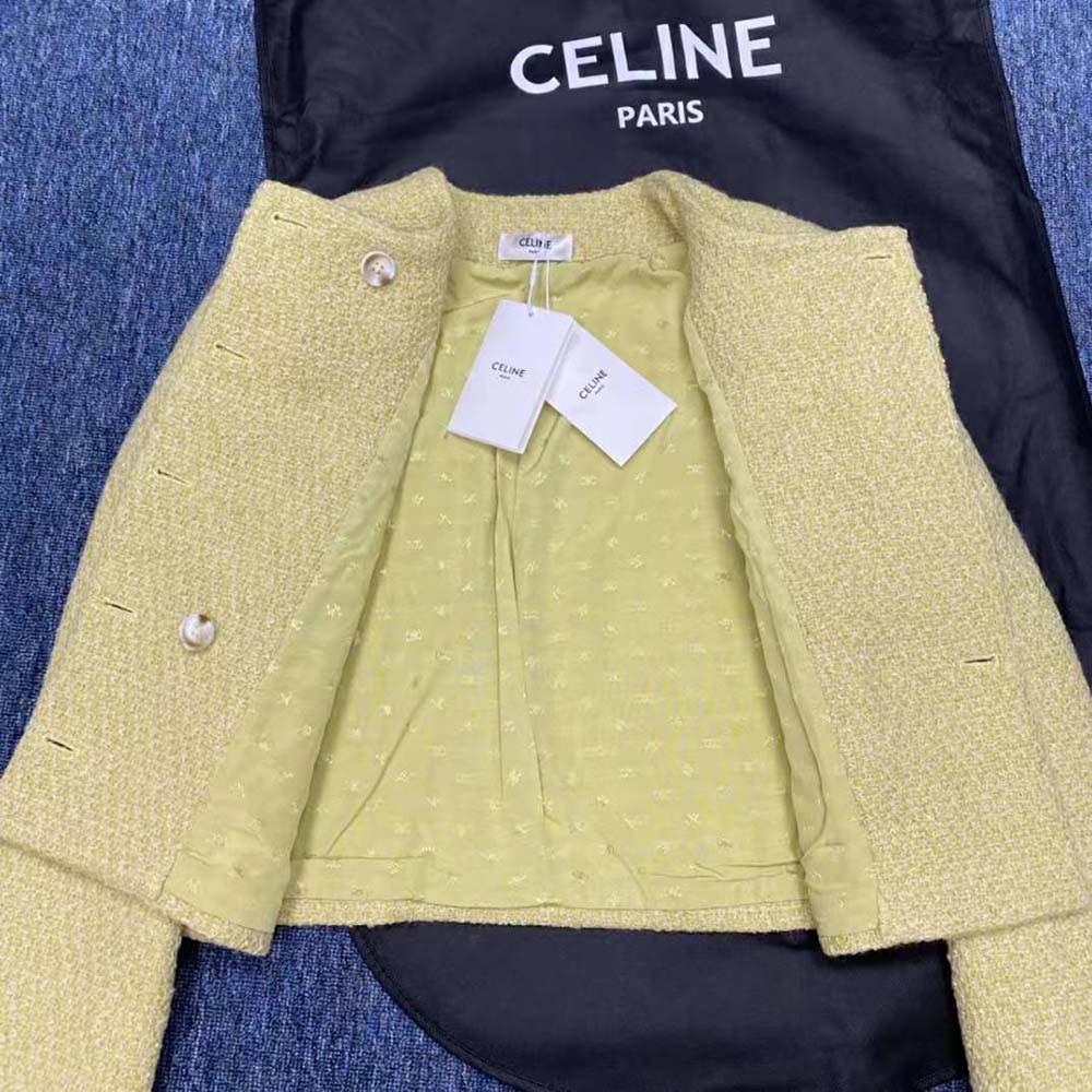 ÁO Celine Women Chasseur Jacket in Boucle Tweed-Yellow