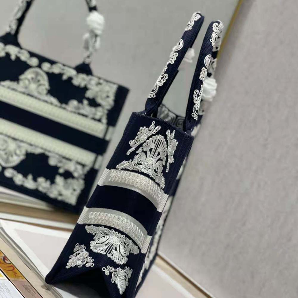 TÚI Dior Women Medium Dior Book Tote Blue Cornely-Effect Embroidered Calfskin