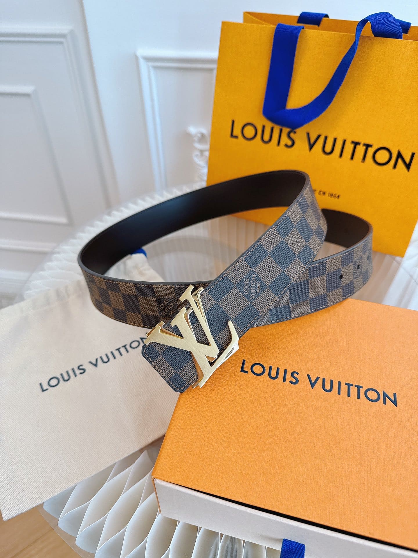 DÂY LƯNG LOUIS VUITTON DOUBLE LV SQUARE BROWN MONOGRAM LEATHER Khóa bạc