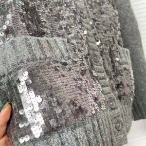 ÁO Prada Women Sequin Embellished Wool Cardigan-Silver