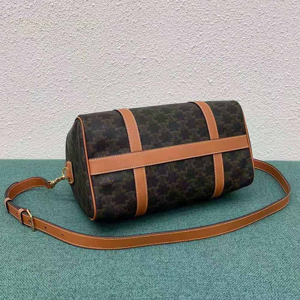 TÚI Celine Women Boston Bag in Triomphe Canvas-Brown